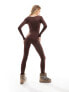 Missyempire seamless long sleeve plunge jumpsuit in chocolate