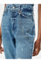 Yırtık Kot Pantolon Standart Bel Zincir Detaylı Cepli Pamuklu - Mom Jean