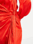 Фото #7 товара Never Fully Dressed tie waist satin midi dress in red