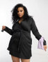 Фото #1 товара NaaNaa Plus satin blazer dress with tie waist in black