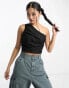 Daisy Street one shoulder linen crop top in black 34 - фото #6