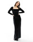 Miss Selfridge square neck velvet maxi dress in black