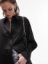 Topshop long sleeve satin shirt in black