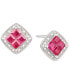 ფოტო #2 პროდუქტის Ruby (5/8 ct. t.w.) & Diamond (1/20 ct. t.w.) Square Stud Earrings in Sterling Silver