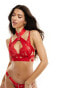 Фото #8 товара Hunkemoller Valentines Clementine lace and mesh strappy bra with hardwear detail in red