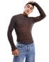 Фото #2 товара ASOS DESIGN muscle fit long sleeve turtle neck in brown sheer texture