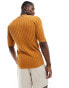 ASOS DESIGN lightweight knitted rib button through polo in burnt orange