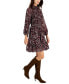 Фото #3 товара Women's Printed Mock-Neck Smocked Long-Sleeve Dress