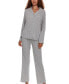 Women's Annie 2 Piece Notch Long Sleeve Top and Knit Pants Pajama Set
