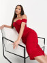 Jaded Rose Tall ruched corset waist sheer midaxi dress in red