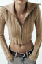 Cropped zip-up knit cardigan