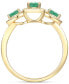 ფოტო #3 პროდუქტის Emerald (3/4 ct. t.w.) & Diamond (1/5 ct. t.w.) Three Stone Halo Ring in 14k Gold