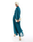 Фото #4 товара ASOS DESIGN high neck wrap bodice pleated dobby wrap maxi dress in teal