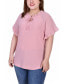 ფოტო #1 პროდუქტის Plus Size Short Ruffled Sleeve Crepe Knit Top with Chiffon Sleeves