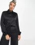 Фото #1 товара Flounce London satin button up shirt co-ord in black