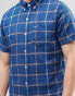 Hollister Short Sleeve Linen Shirt In Navy Plaid