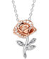 Фото #1 товара Disney cubic Zirconia Rose 18" Pendant Necklace in Sterling Silver & 18k Rose Gold-Plate