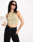 ASOS DESIGN knitted crop racer vest in chunky stitch in stone