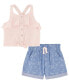 Фото #1 товара Little Girls Muslin Tie-Front Halter Top and Chambray Cargo Shorts, 2 Piece Set