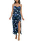 Women's Mesh Floral Cowlneck Split Midi Dress