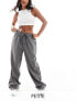 Фото #1 товара In The Style Petite x Perrie Sian wide leg drawstring trouser in grey pinstripe