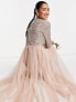 Maya Bridesmaid long sleeve maxi tulle dress with tonal delicate sequin in muted blush