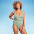 Фото #2 товара Women's Ribbed Plunge Twist-Front One Piece Swimsuit - Shade & Shore Green S