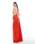 ASOS DESIGN satin plunge front strappy back maxi dress with thigh split in red