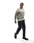 Фото #3 товара ASOS DESIGN oversized knitted fisherman rib 1/4 jumper in stone and navy stripe