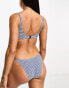 Playful Promises wrap front bikini top in navy gingham