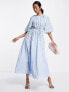 ASOS EDITION puff sleeve midi dress with cut out back and beaded embroidery in blue