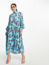 Y.A.S Petite high neck maxi dress with bow back detail in blue floral print