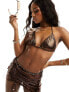 South Beach beaded triangle bikini top in brown metallic