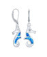 Фото #1 товара Sea Animal Nautical Beach Vacation Inlay Enamel Synthetic Blue Opal Seahorse Dangling Earrings For Women Sterling Silver Leverback