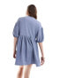 Фото #3 товара ASOS DESIGN puff sleeve tie front mini dress in denim blue