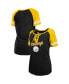 Фото #2 товара Women's Black, Gold Pittsburgh Steelers Logo Lace-Up Raglan T-shirt
