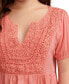 Women's Crochet-Yoke Short-Sleeve Babydoll Top