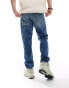 ASOS DESIGN tapered jeans in mid blue wash with carpenter details Голубой, W30 L32 - фото #4