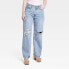 Фото #3 товара Women's Mid-Rise 90's Baggy Jeans - Universal Thread Medium Wash Destroy 2 Short