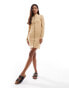 Vero Moda ribbed jersey mini dress with lettuce edge seam detail in beige Бежевый, M - EU 38 - фото #4