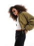 ASOS DESIGN rip stop cropped bomber jacket with collar detail in khaki