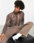 Topman long sleeve classic mesh t-shirt with snake print in brown