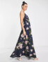 ASOS DESIGN cami wrap maxi dress with lace up back in navy floral