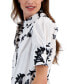 ფოტო #3 პროდუქტის Women's Printed Puff-Sleeve Button-Front Shirt