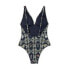 Фото #6 товара Women's Dainty Floral Tile Print Cheeky One Piece Swimsuit - Agua Bendita Navy