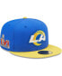 ფოტო #1 პროდუქტის Men's Royal, Gold Los Angeles Rams Super Bowl LVI Letterman 59FIFTY Fitted Hat