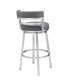 Madrid 30" Bar Height Swivel Gray Artificial leather and Brushed Stainless Steel Bar Stool