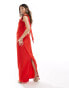 Vesper one shoulder drape detail maxi dress in bright red