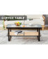 Фото #8 товара Rectangular Double Layer Black Wood Coffee Table with Chinese Style Side Table