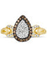 ფოტო #2 პროდუქტის Nude Diamond & Chocolate Diamond Pear Halo Ring (1/2 ct. t.w.) in 14k Two-Tone Gold